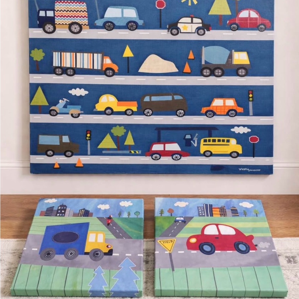 Kids Roadway Curtains Valance and Panel - Blue Multi Car Print - Picture 2 of 3